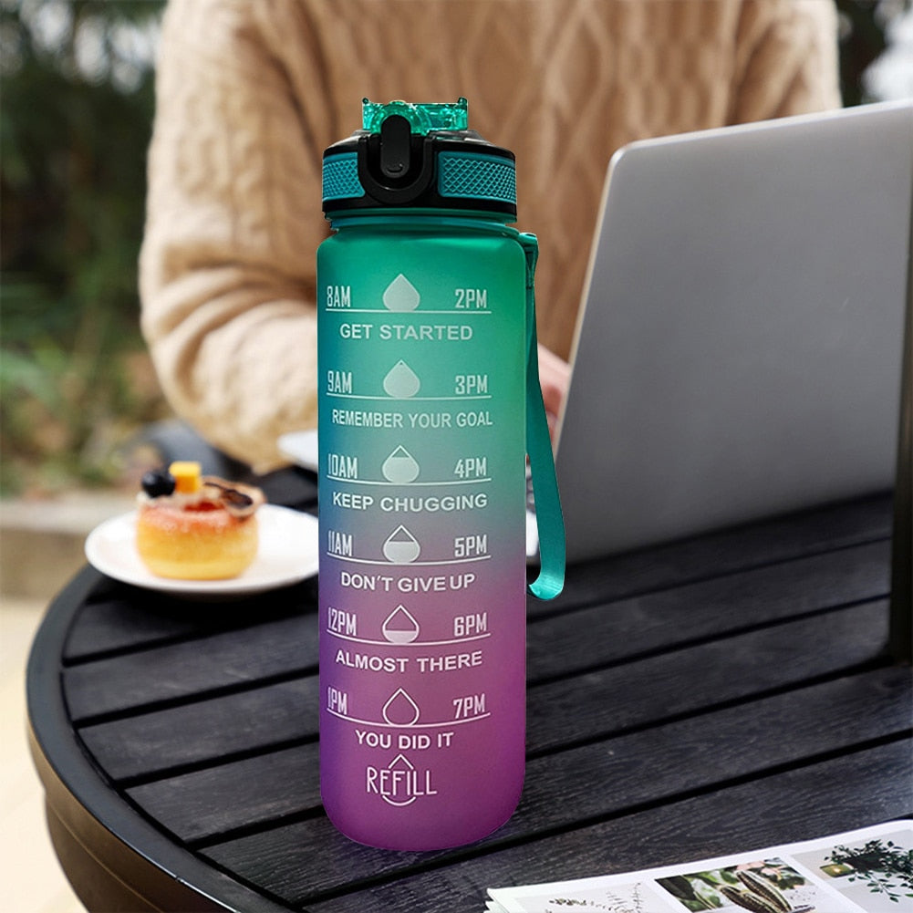 1 Liter Motivational Water Bottle With Straw Nozle with Time Marker Leakproof Sports Water Bottle for Gym Camping Tour 32oz