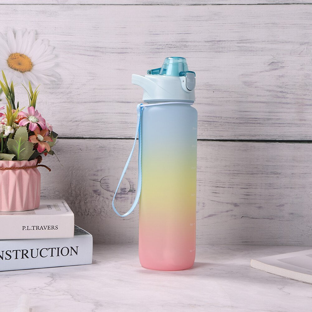 1 Liter Motivational Water Bottle With Straw Nozle with Time Marker Leakproof Sports Water Bottle for Gym Camping Tour 32oz