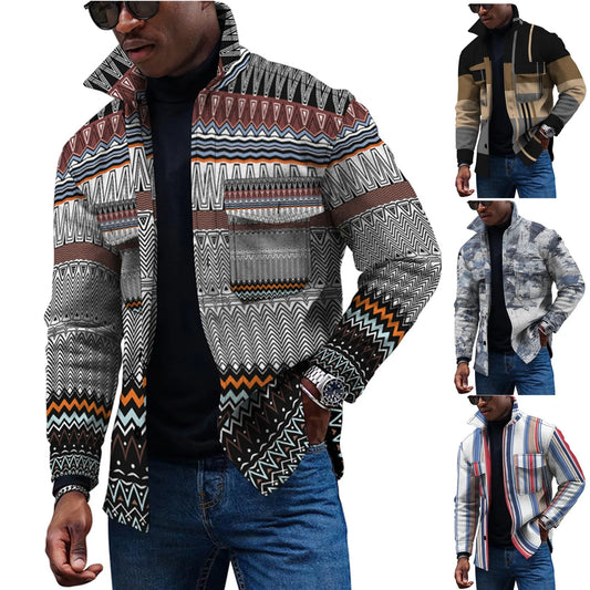Elegant Men's Jackets 2023 Fashion Trend Daily Casual Printed Long Sleeve Button Down Jacket Male New Outerwear Coat chaqueta