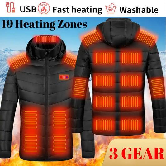 19/9 Heated Vest Zones Winter Electric Heated Jackets Men  Sportswear Heated Coat Warm Heat Coat USB Heating Jacket M-6XL