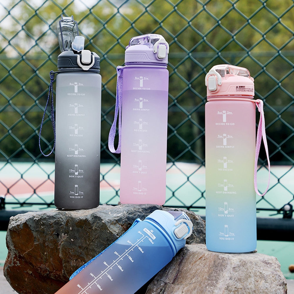 1 Liter Motivational Water Bottle With Straw Nozle with Time Marker Leakproof Sports Water Bottle for Gym Camping Tour 32oz