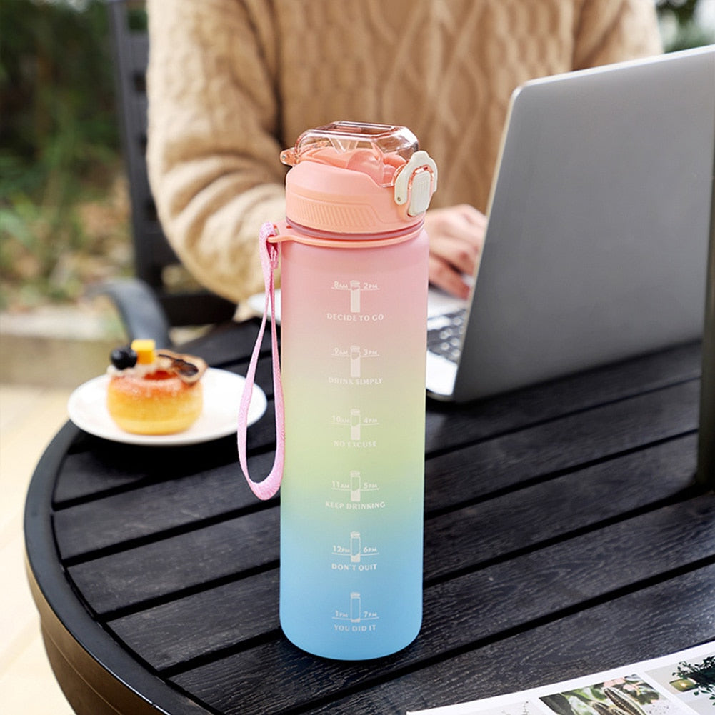 1 Liter Motivational Water Bottle With Straw Nozle with Time Marker Leakproof Sports Water Bottle for Gym Camping Tour 32oz