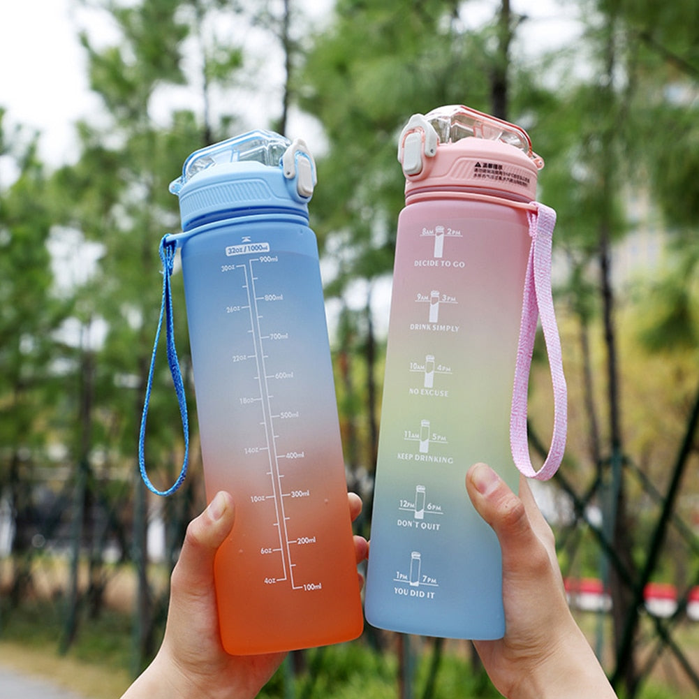 1 Liter Motivational Water Bottle With Straw Nozle with Time Marker Leakproof Sports Water Bottle for Gym Camping Tour 32oz