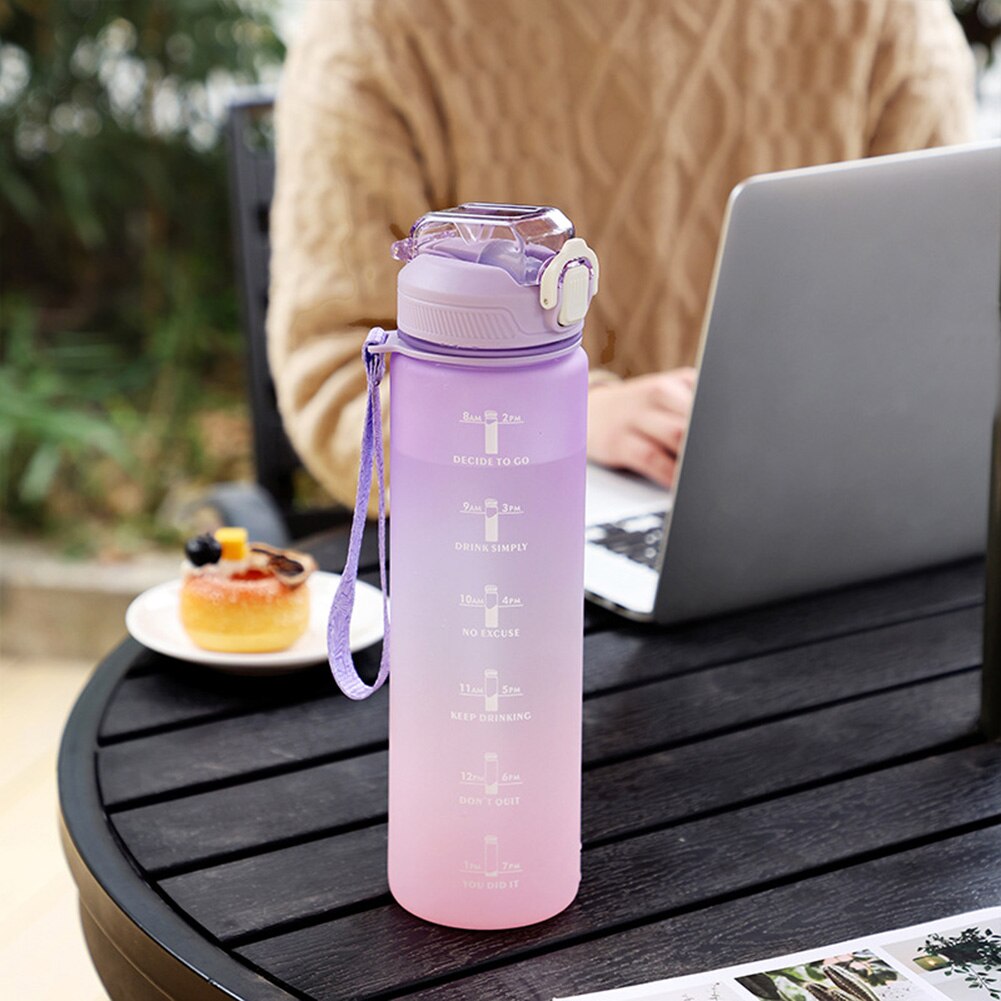 1 Liter Motivational Water Bottle With Straw Nozle with Time Marker Leakproof Sports Water Bottle for Gym Camping Tour 32oz