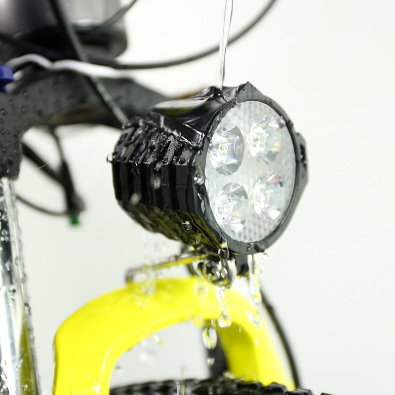 Electric Bicycle LED Headlight 12W 36V 48V Waterproof E Bike Front Light Flashlight 4 Lights with Horn for Ebike - carsonsislandofhealth