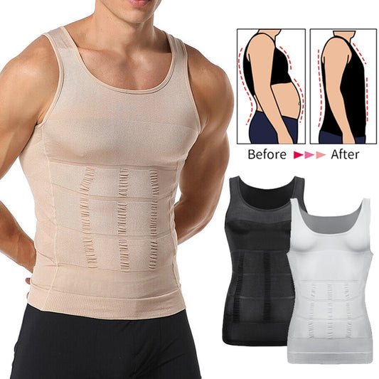 Mens Slimming Body Shaper Vest Shirt Abs Abdomen Slim Gym Workout Tummy Control Compression  Shapewear - carsonsislandofhealth