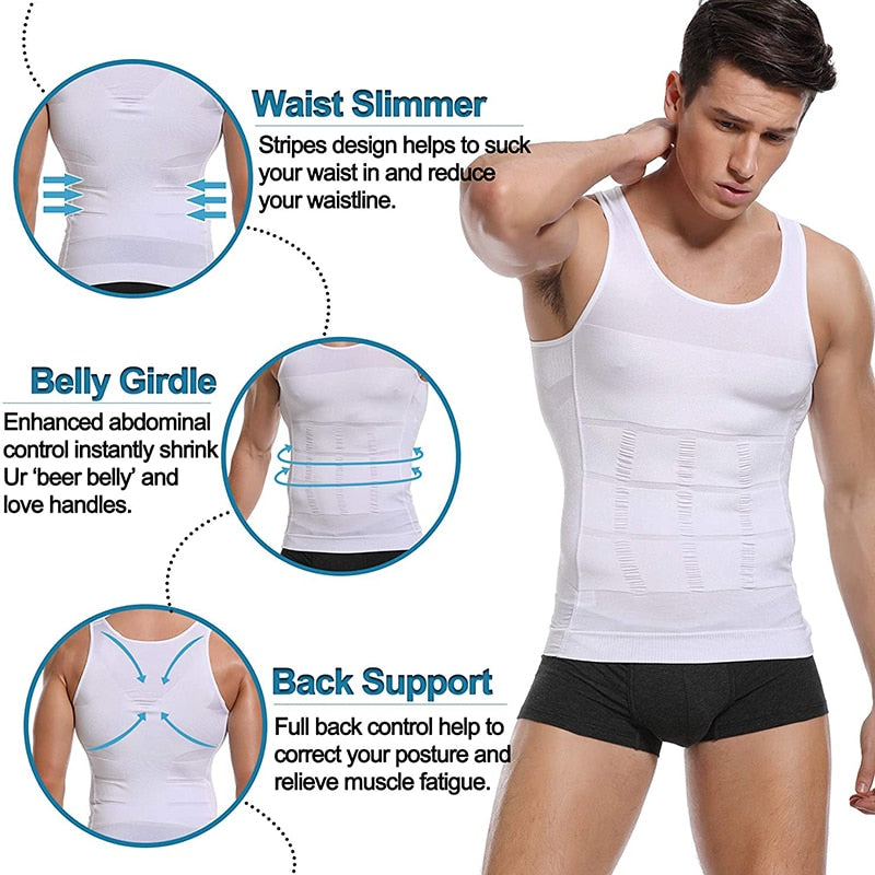 Mens Slimming Body Shaper Vest Shirt Abs Abdomen Slim Gym Workout Tummy Control Compression  Shapewear - carsonsislandofhealth