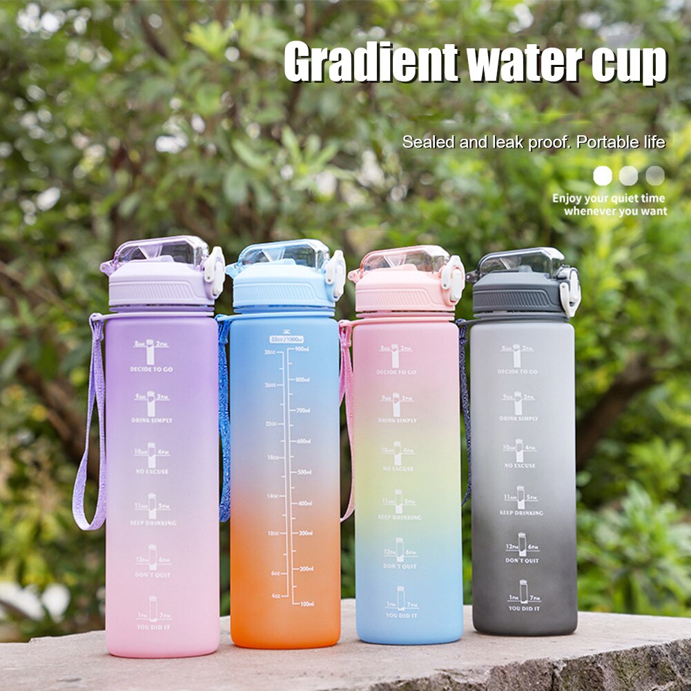 1 Liter Motivational Water Bottle With Straw Nozle with Time Marker Leakproof Sports Water Bottle for Gym Camping Tour 32oz