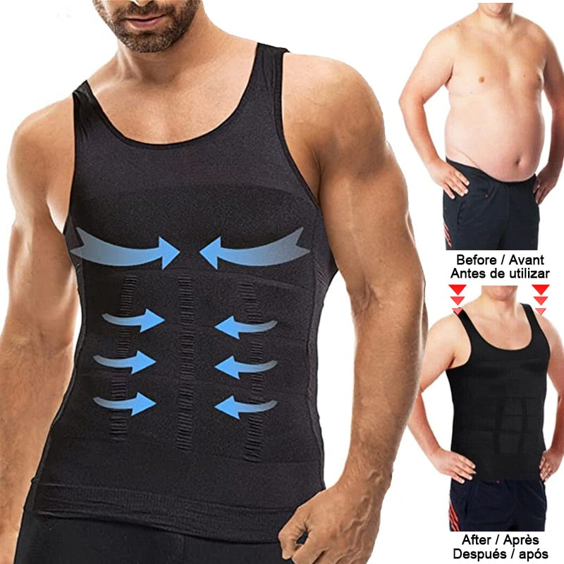 Mens Slimming Body Shaper Vest Shirt Abs Abdomen Slim Gym Workout Tummy Control Compression  Shapewear - carsonsislandofhealth